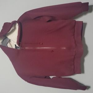 Forever 21 Jacket Mens Size Small  Burgundy Sherpa-Lined Hoodie Zippered